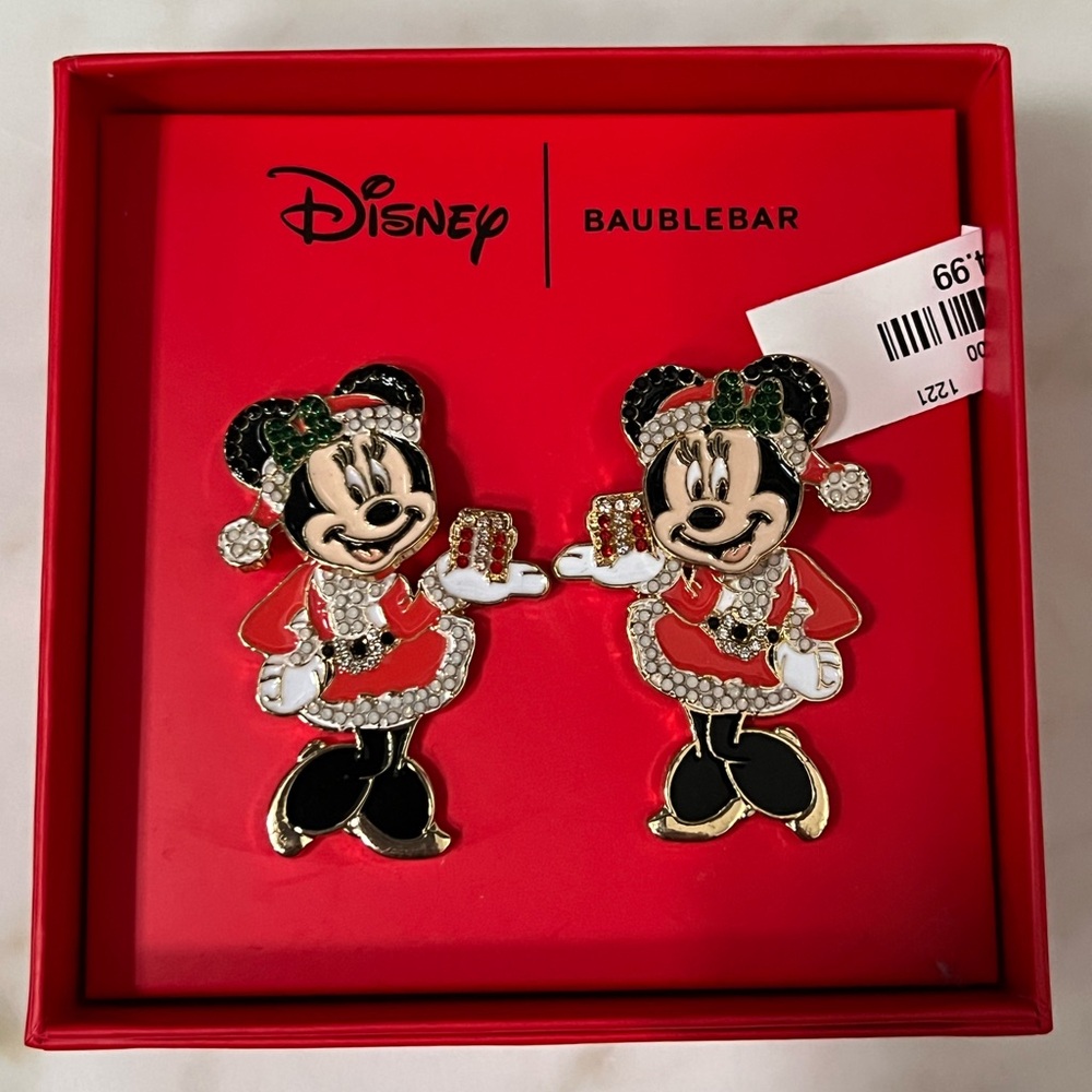 Disney BaubleBar Minnie Mouse Christmas Santa Costume Rhinestone Earrings